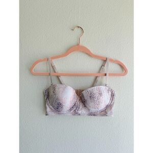 Undies Snakeskin Print Convertible Strapless Balconette Bra in Pink size 34C